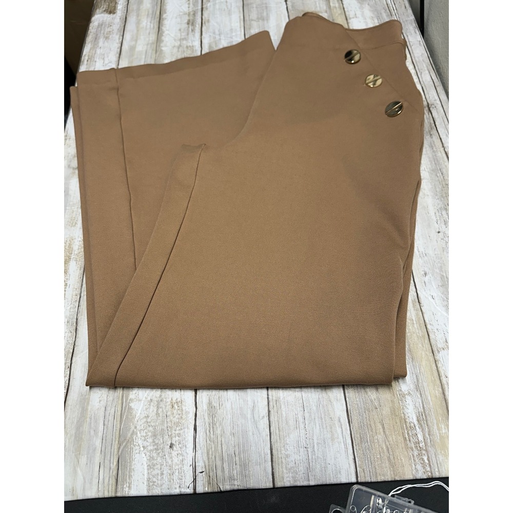Spanx The Perfect Pant Wide Leg Button Camel Brown XS 20849R High Rise Trouser